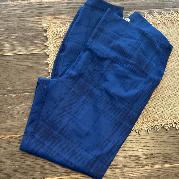 90 Degree By Reflex Navy Checkered Leggings - Picture 1 of 3